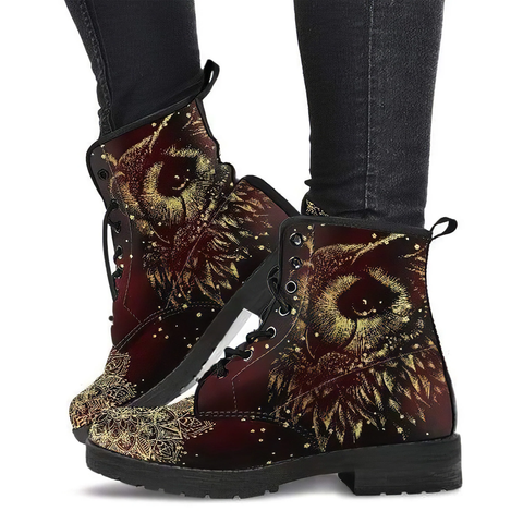Combat Boots for Women - Owl 1 Handcrafted Boots | Unique