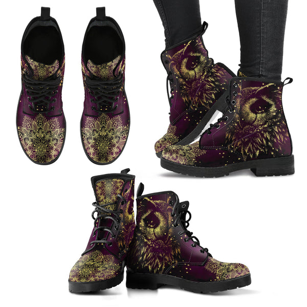 Combat Boots for Women - Owl 1 Handcrafted Boots | Unique