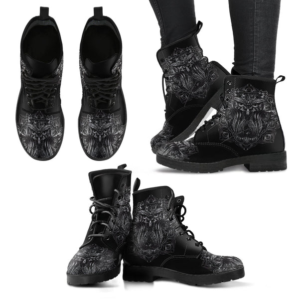 Combat Boots for Women - Owl 2 Handcrafted Boots | Unique