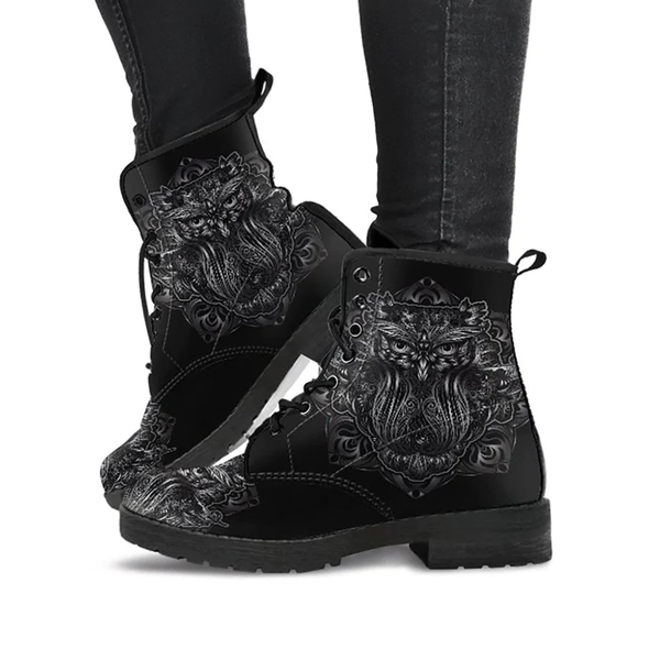 Combat Boots for Women - Owl 2 Handcrafted Boots | Unique