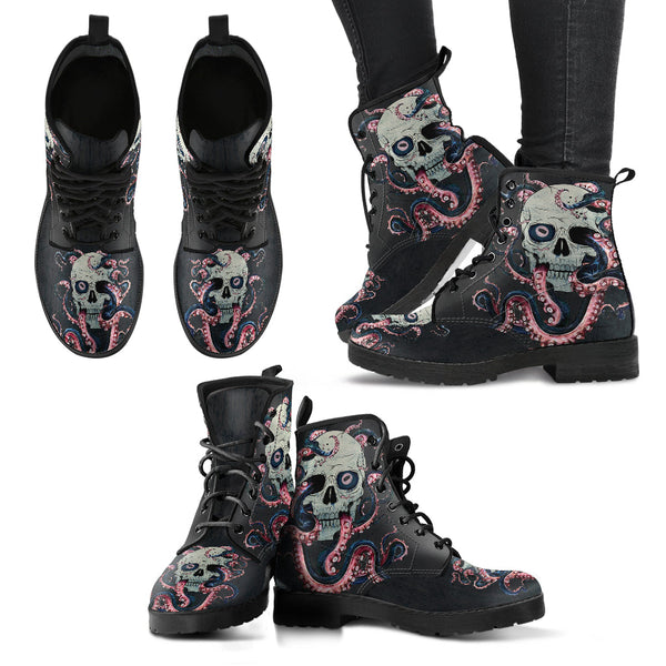 Combat Boots for Women - Skull With Octopus Tentacles