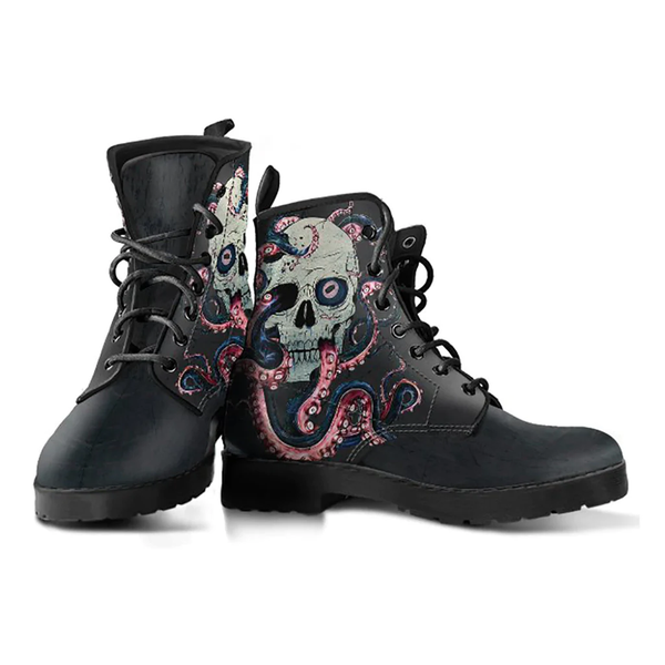 Combat Boots for Women - Skull With Octopus Tentacles