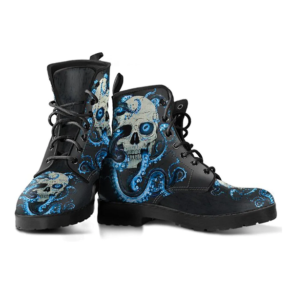 Combat Boots for Women - Skull With Octopus Tentacles