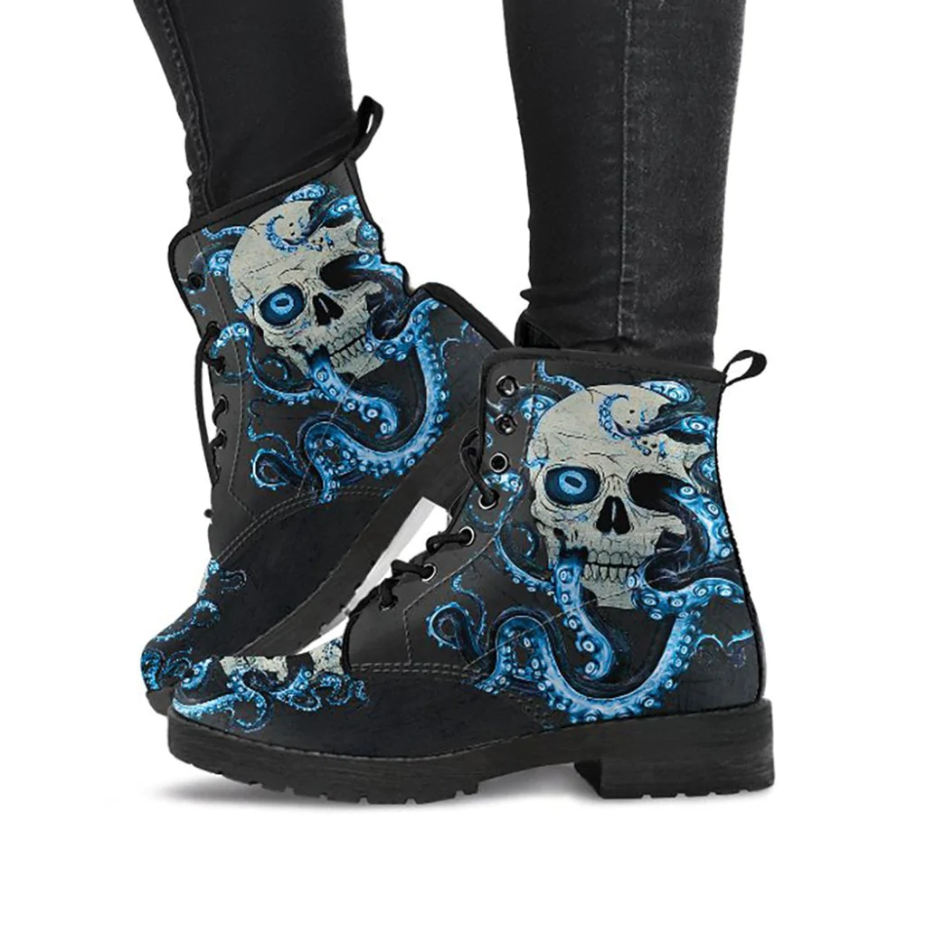 Combat Boots for Women - Skull With Octopus Tentacles