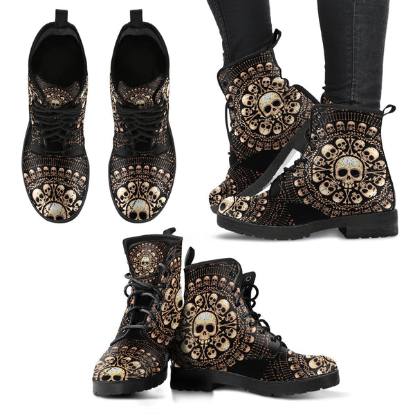 Combat Boots for Women - Skulls Bones | Unique Custom Faux