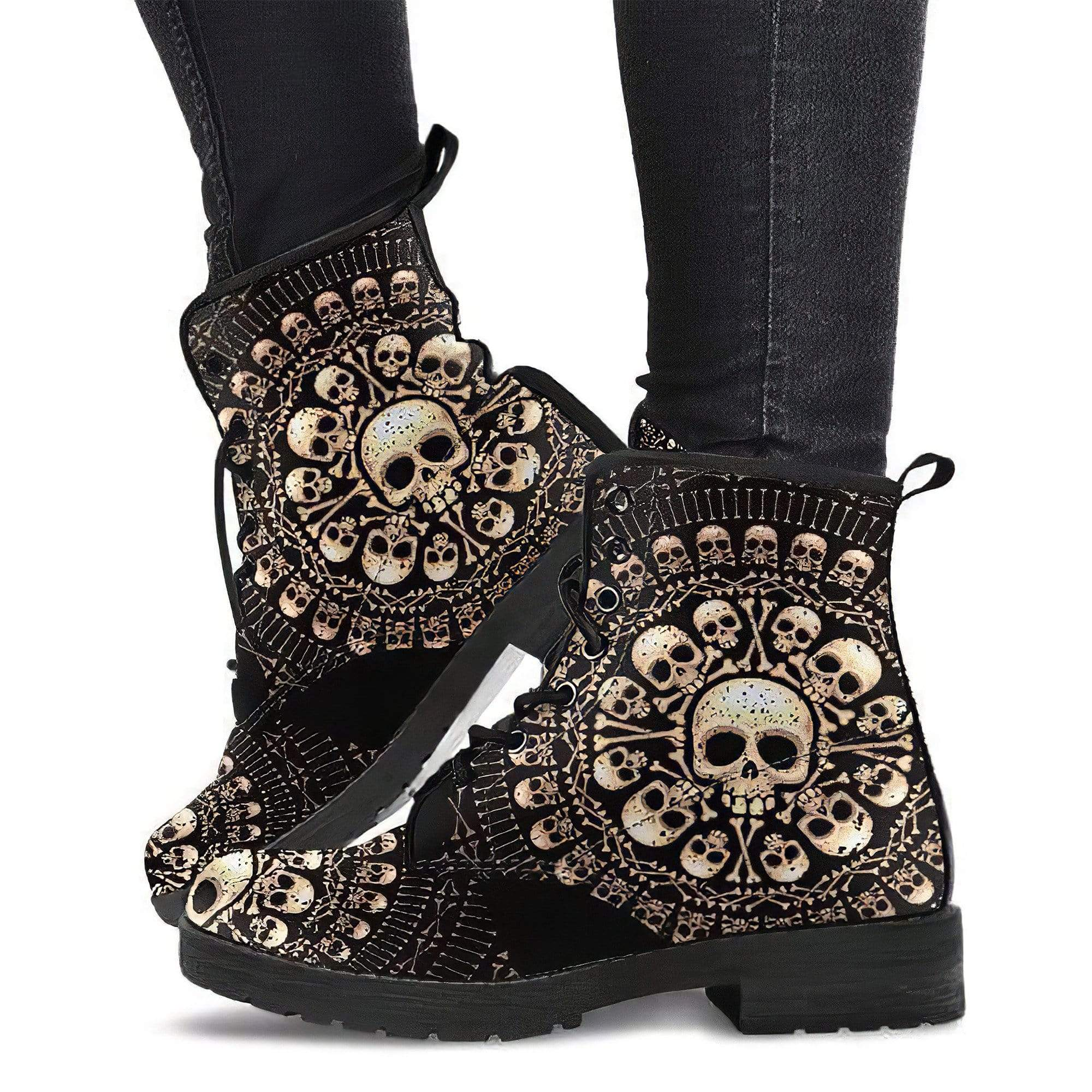 Combat Boots for Women - Skulls Bones | Unique Custom Faux