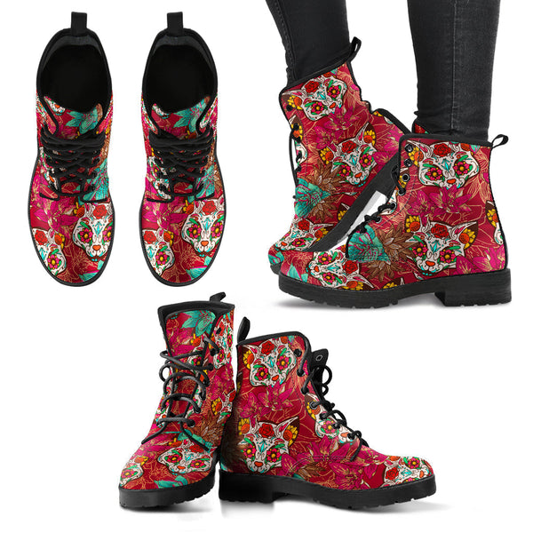 Combat Boots for Women - Sugar Skulls Cat | Unique Custom