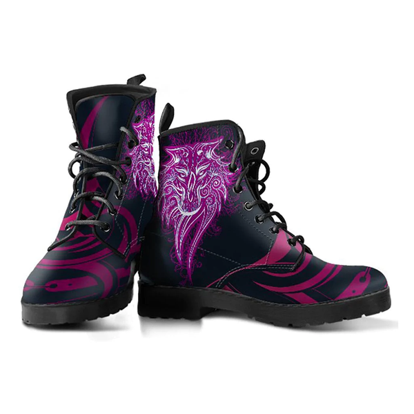 Combat Boots for Women - Tribal Wolf | Unique Custom Faux