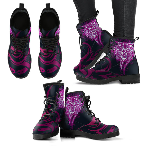 Combat Boots for Women - Tribal Wolf | Unique Custom Faux