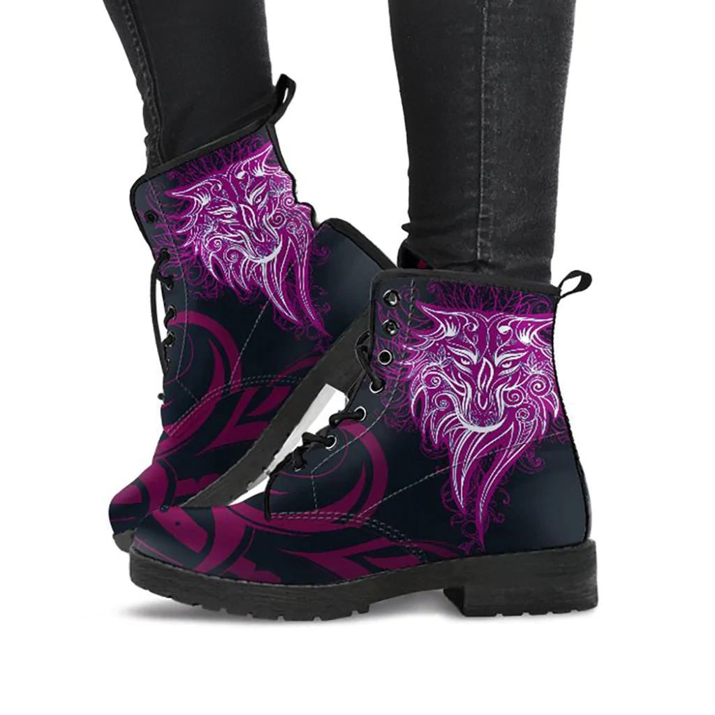 Combat Boots for Women - Tribal Wolf | Unique Custom Faux