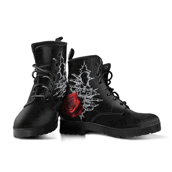 Combat Boots - Goth Shoes #101 Skulls & Roses Black Gothic