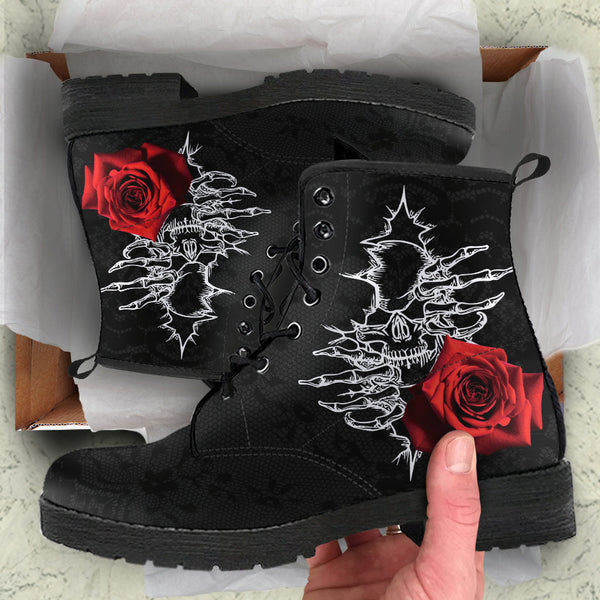 Combat Boots - Goth Shoes #101 Skulls & Roses Black Gothic