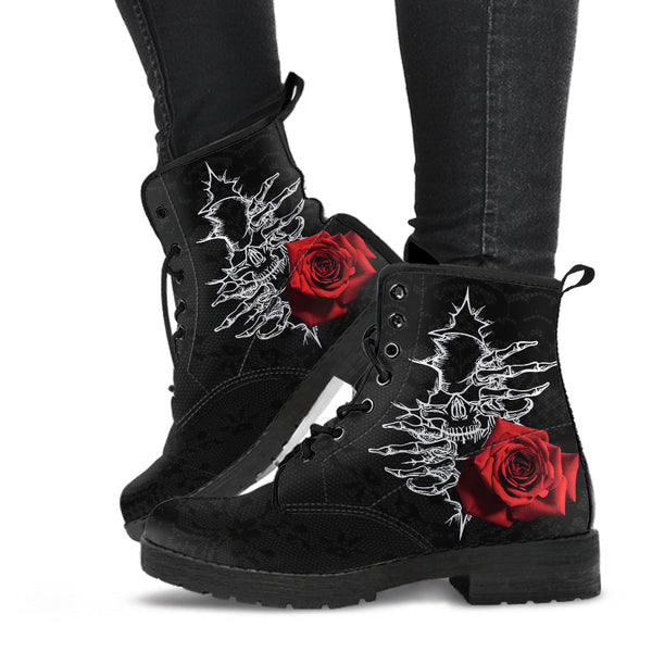 Combat Boots - Goth Shoes #101 Skulls & Roses Black Gothic