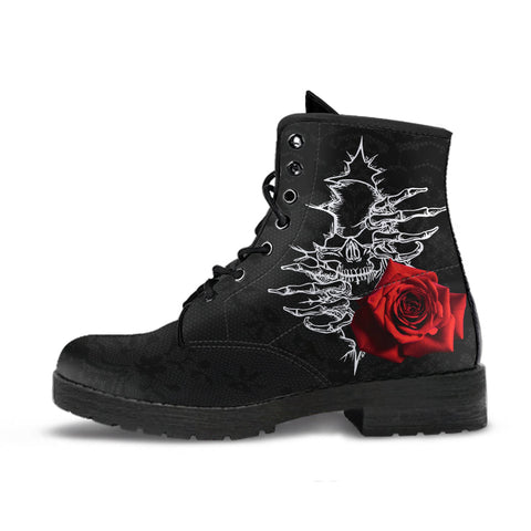 Combat Boots - Goth Shoes #101 Skulls & Roses Black Gothic