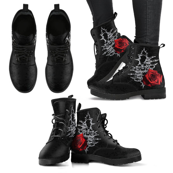 Combat Boots - Goth Shoes #101 Skulls & Roses Black Gothic