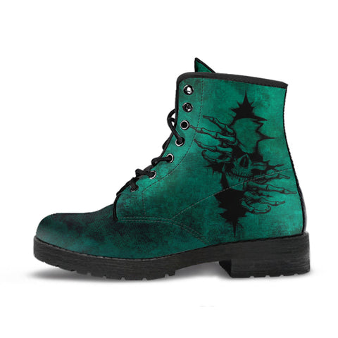 Combat Boots - Goth Shoes #104 Skulls Grunge Green | Vegan