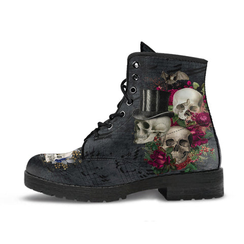 Combat Boots - Goth Shoes #107 Skulls & Roses Grunge Vintage