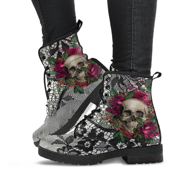 Combat Boots - Goth Shoes #109 Skulls & Roses Black Gothic