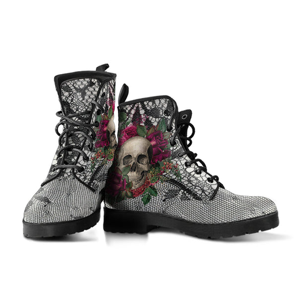 Combat Boots - Goth Shoes #109 Skulls & Roses Black Gothic