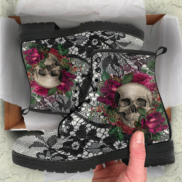 Combat Boots - Goth Shoes #109 Skulls & Roses Black Gothic