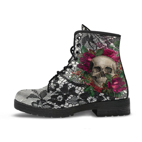 Combat Boots - Goth Shoes #109 Skulls & Roses Black Gothic