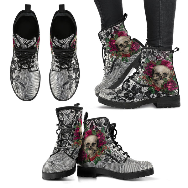 Combat Boots - Goth Shoes #109 Skulls & Roses Black Gothic