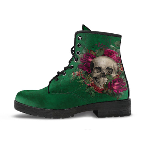 Combat Boots - Goth Shoes #110 Skulls & Roses Grunge Green |