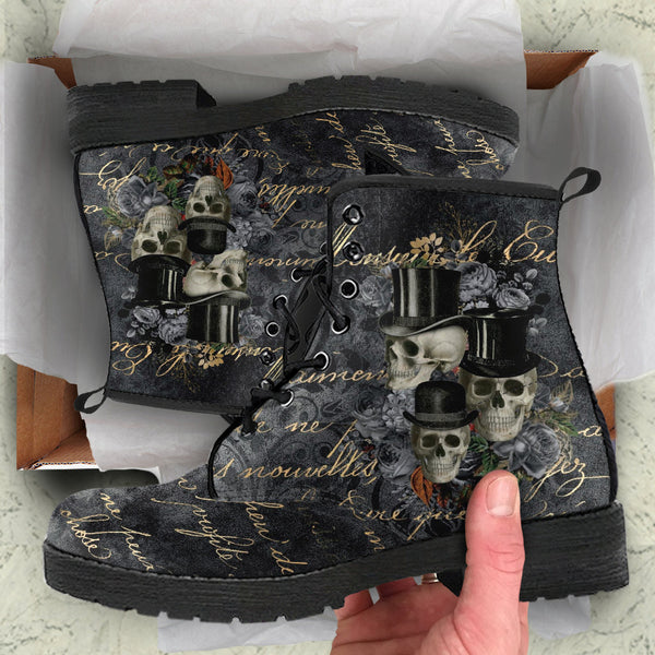 Combat Boots - Goth Shoes #112 Skulls & Roses Grunge Gray | 