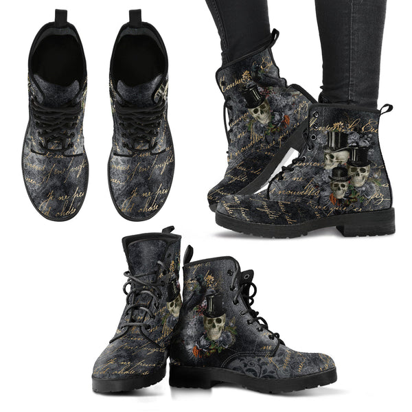 Combat Boots - Goth Shoes #112 Skulls & Roses Grunge Gray | 