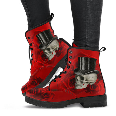 Combat Boots - Goth Shoes #15 | Custom Shoes Red Boots Goth