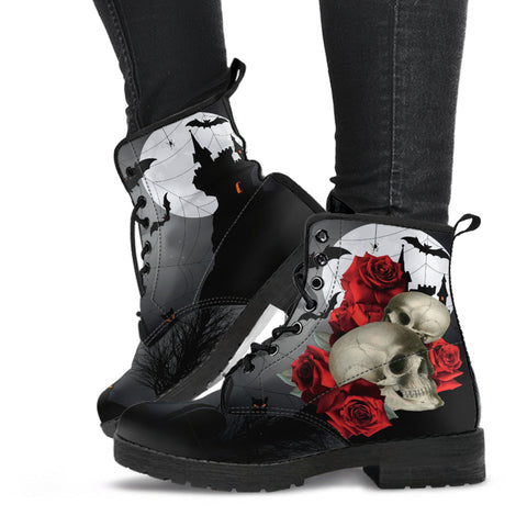 Combat Boots - Goth Shoes #201 Skulls & Roses | Vegan