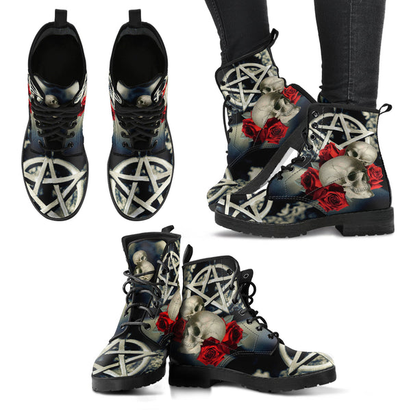 Combat Boots - Goth Shoes #202 Skulls & Roses | Vegan