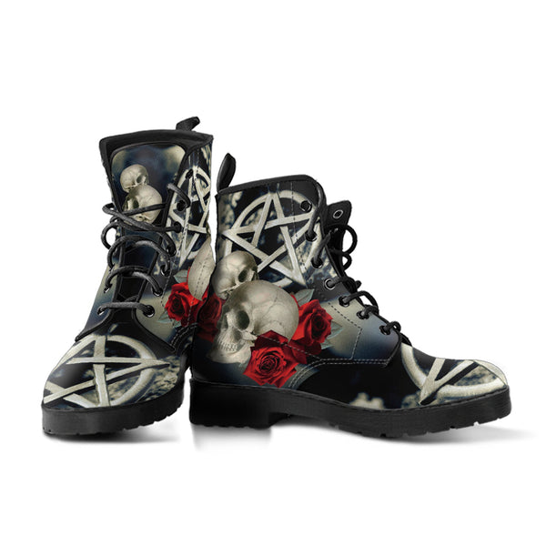 Combat Boots - Goth Shoes #202 Skulls & Roses | Vegan