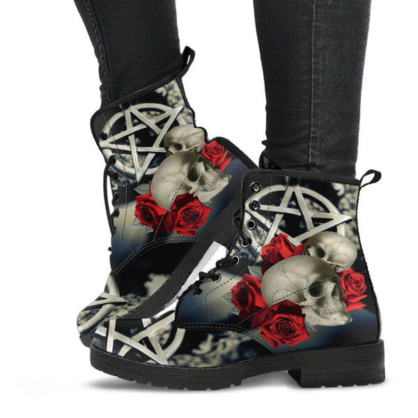 Combat Boots - Goth Shoes #202 Skulls & Roses | Vegan