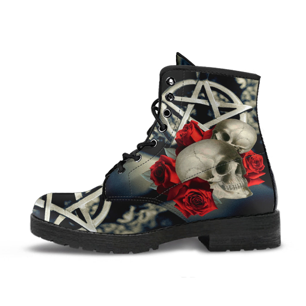 Combat Boots - Goth Shoes #202 Skulls & Roses | Vegan