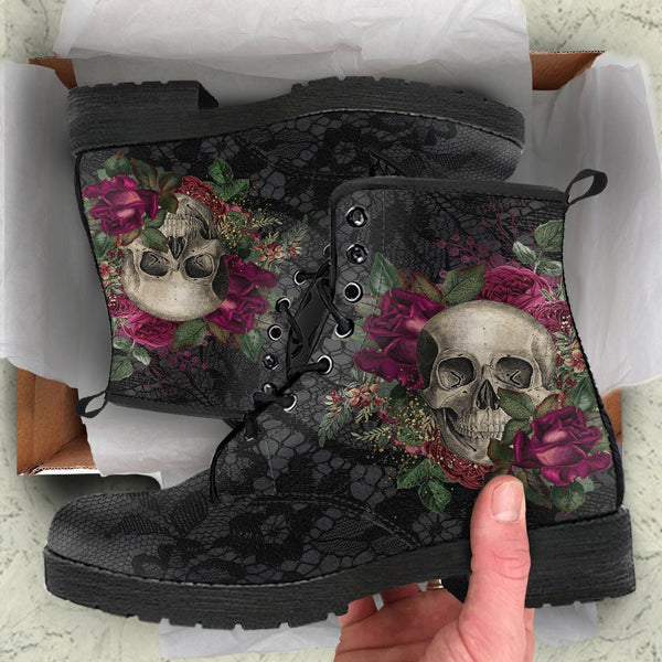 Combat Boots - Goth Shoes #24 | Gothic Lace Skulls and Roses