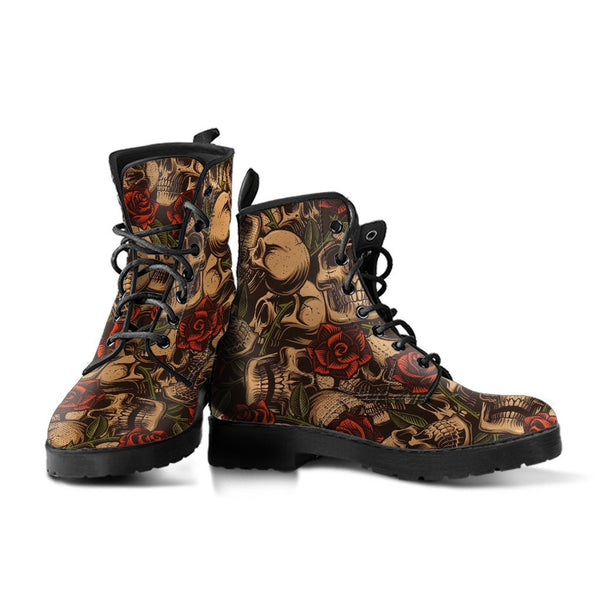 Combat Boots - Goth Shoes #41 Skulls & Roses | Vegan Leather