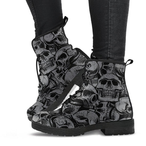 Combat Boots - Goth Shoes #43 Gray Skulls | Handmade Boots