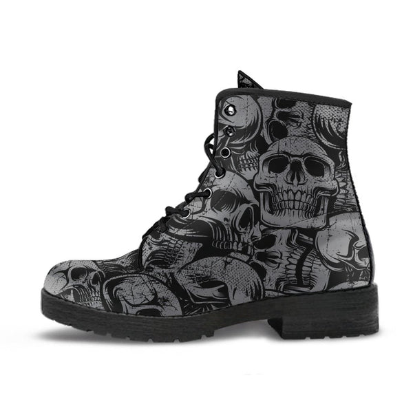 Combat Boots - Goth Shoes #43 Gray Skulls | Handmade Boots