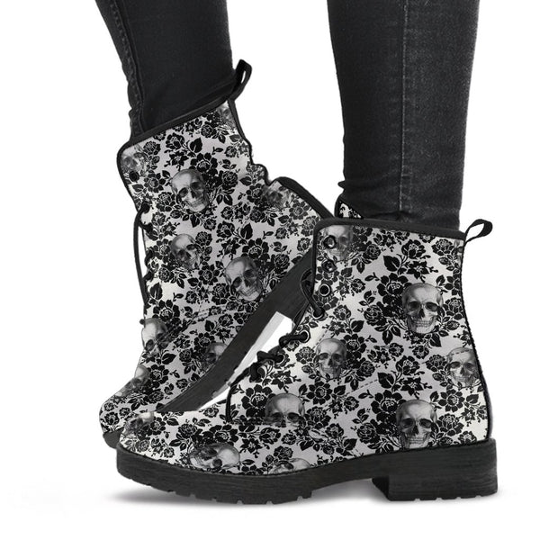 Combat Boots - Goth Shoes #53 Skulls & Black Flowers | 