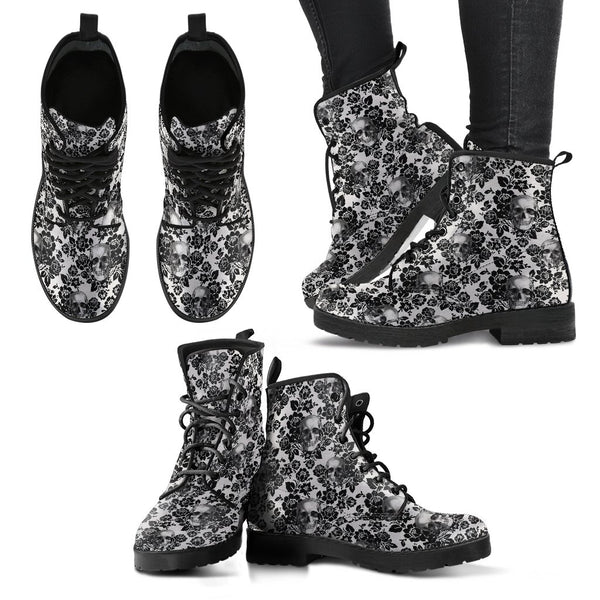 Combat Boots - Goth Shoes #53 Skulls & Black Flowers | 