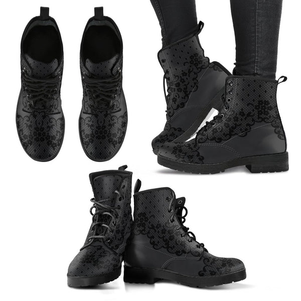 Combat Boots-Gothic Lace Print 102 Gray | ACES INFINITY