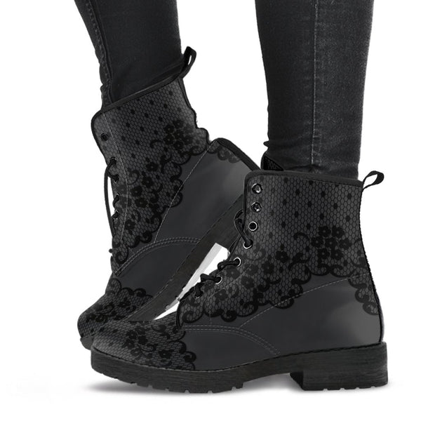 Combat Boots-Gothic Lace Print 102 Gray | ACES INFINITY