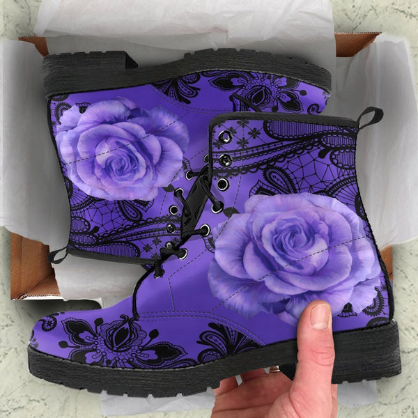 Combat Boots-Gothic Lace Print 103 Purple | ACES INFINITY