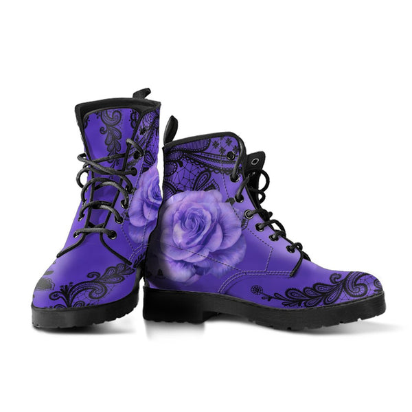 Combat Boots-Gothic Lace Print 103 Purple | ACES INFINITY