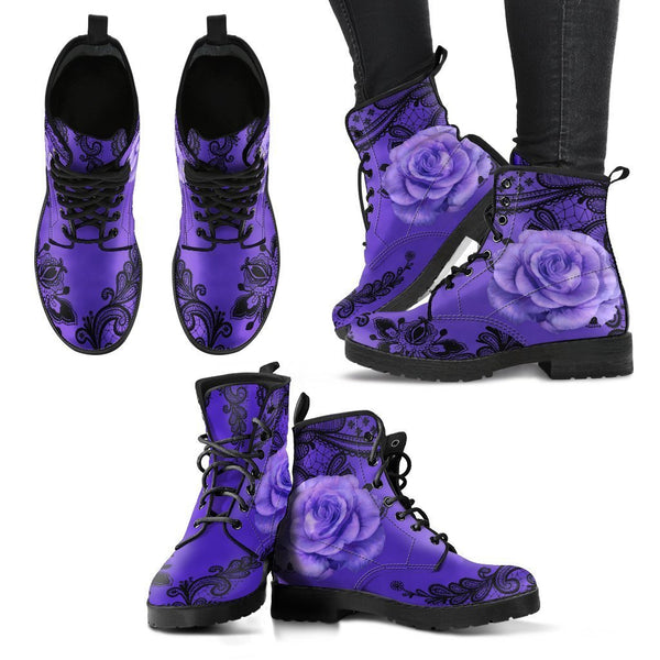 Combat Boots-Gothic Lace Print 103 Purple | ACES INFINITY