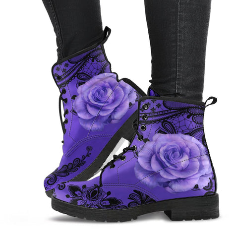 Combat Boots-Gothic Lace Print 103 Purple | ACES INFINITY