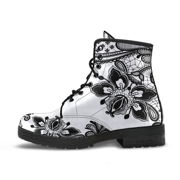 Combat Boots-Gothic Lace Print 103 White | ACES INFINITY