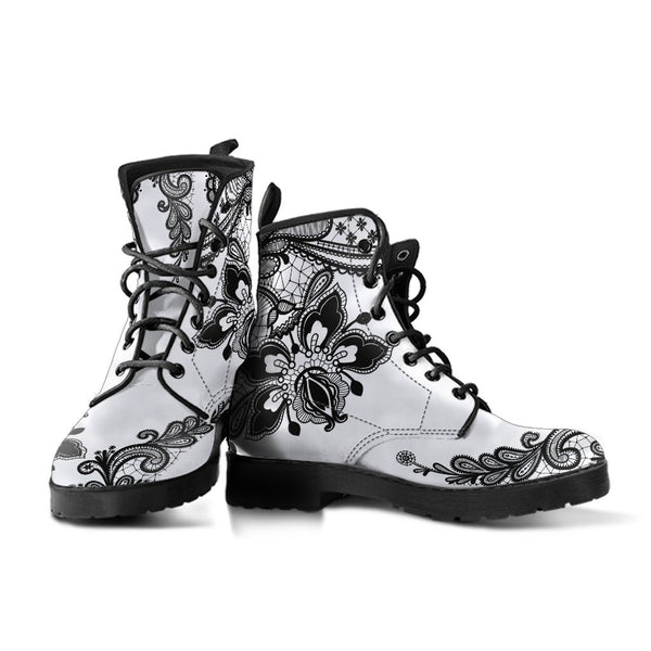 Combat Boots-Gothic Lace Print 103 White | ACES INFINITY
