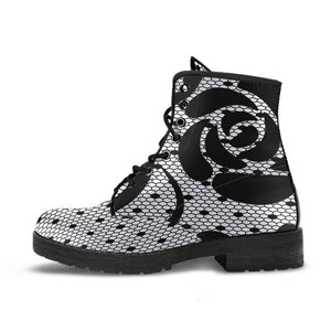 Combat Boots-Gothic Lace Print 104 White | ACES INFINITY